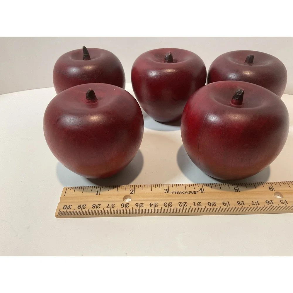 Set‎ of 5 Wooden Realistic Red Apples Decorative Faux Fruit Kitchen Decor